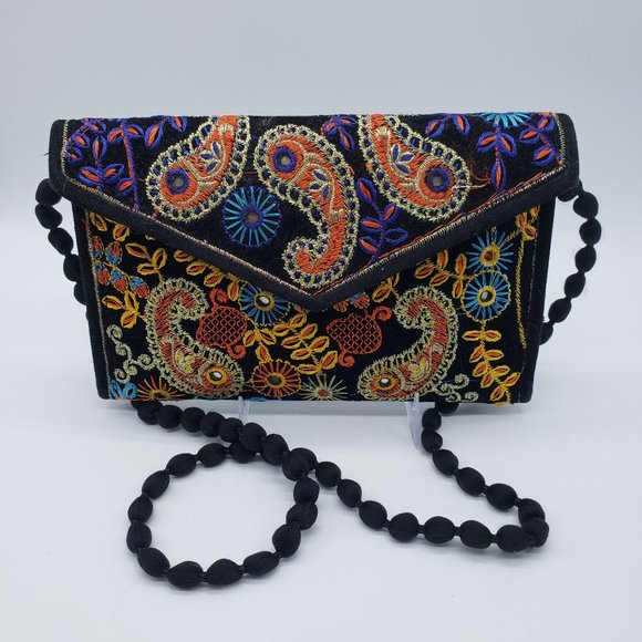 India Multicoloured Envelope Embroidered Paisley Bag - Picture 12 of 13